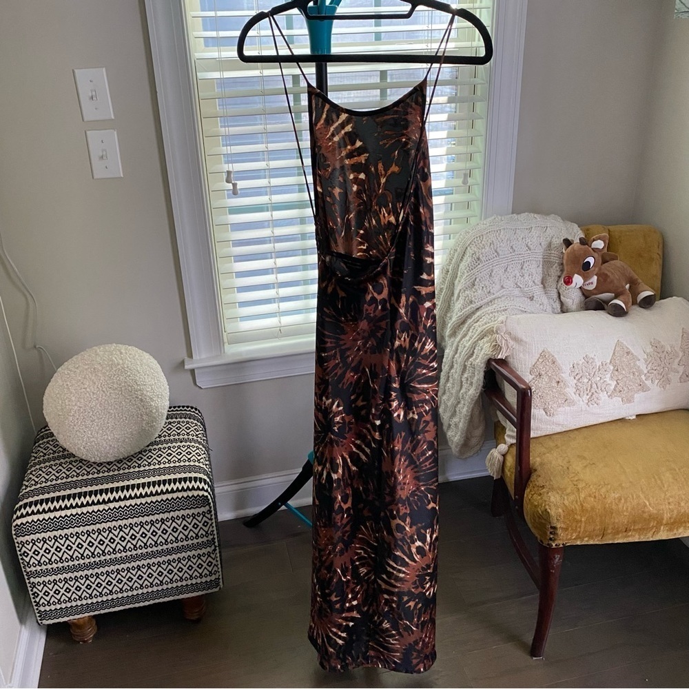 Banana Republic Black and Brown Leaf Print Maxi Dress